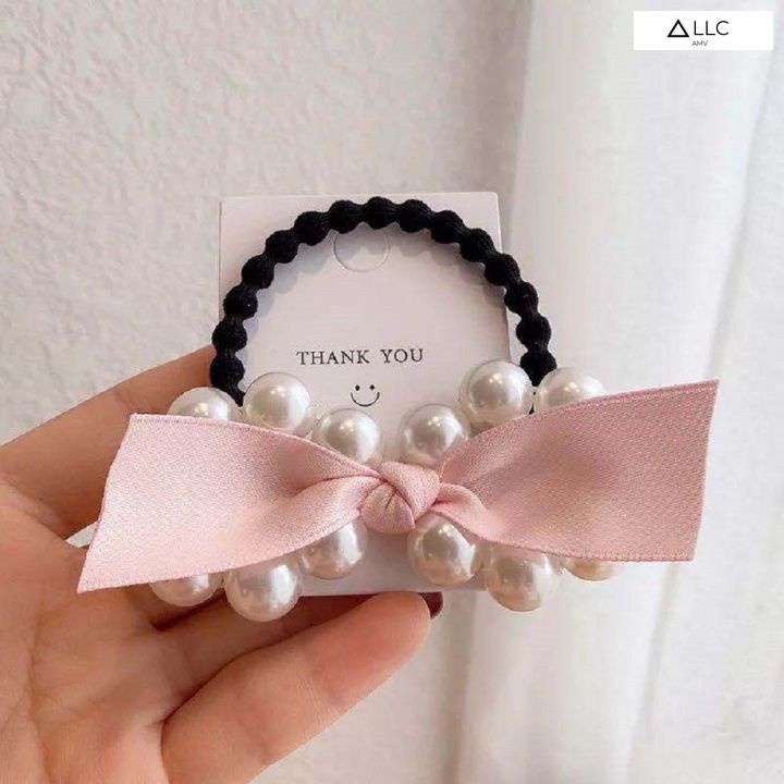 Nơ buộc tóc ruy băng ngọc trai phong cách Hàn Quốc