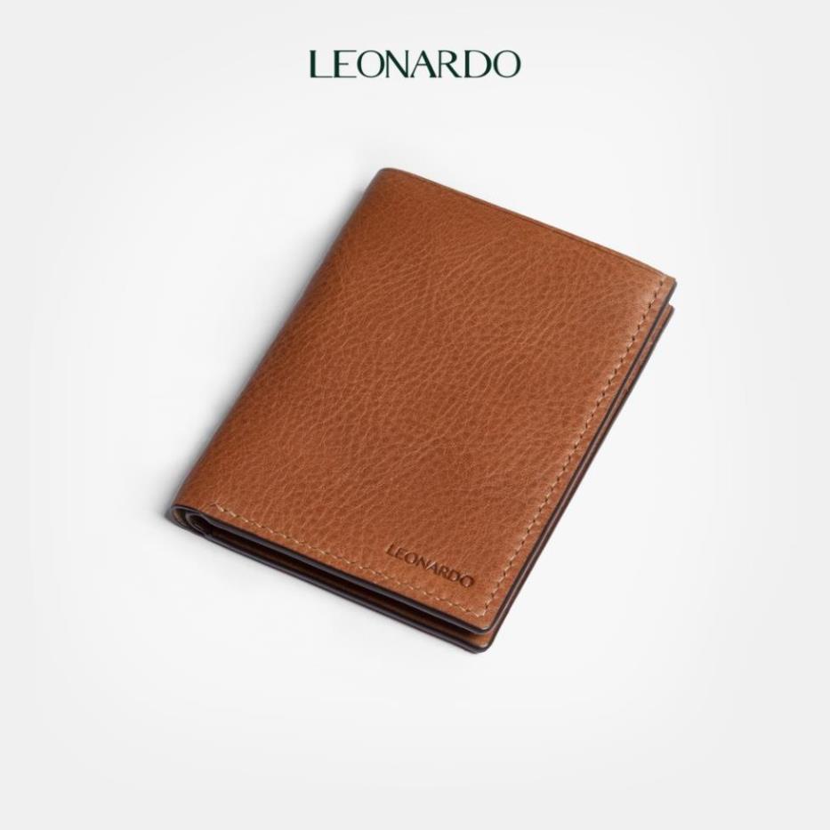 Ví nam mini Mori gập đôi dáng ngang/ dáng đứng với chất da Vachetta nhập khẩu thương hiệu Leonardo Xịn !