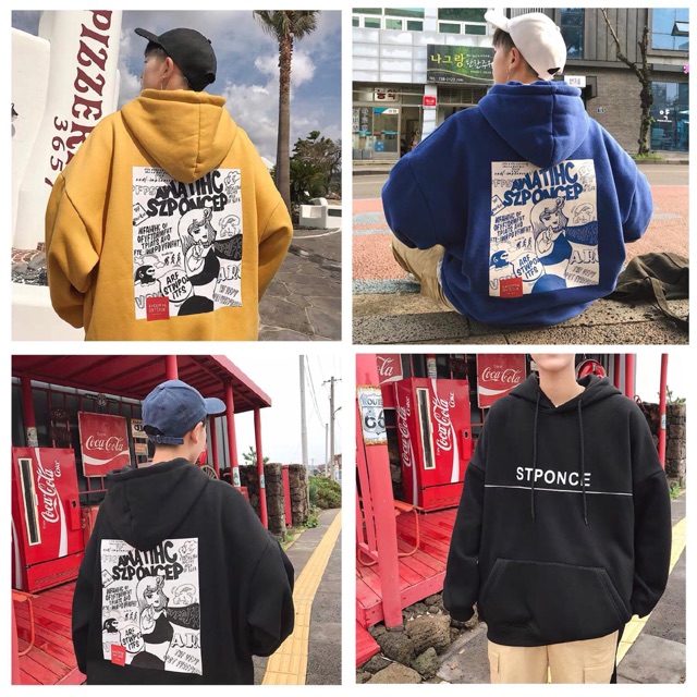 Áo hoodie vải nỉ lót bông dày dặn in Stponce