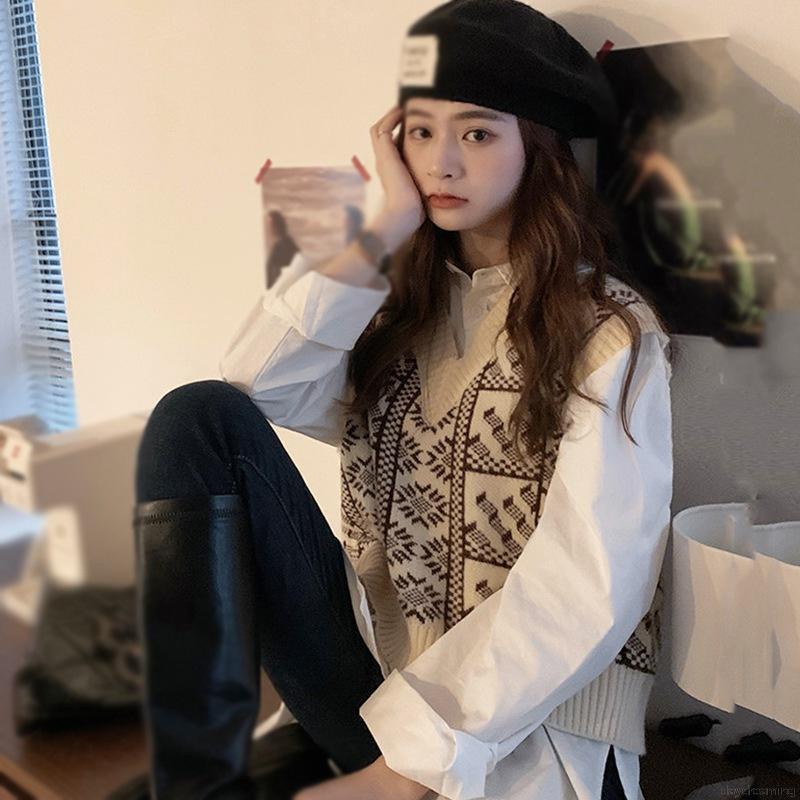 Áo len không tay cổ chữ V dáng rộng | BigBuy360 - bigbuy360.vn