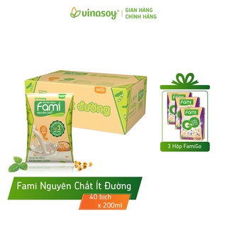 Thùng sữa đậu nành Fami Nguyên chất ít đường (40 bịch x 200ml)
