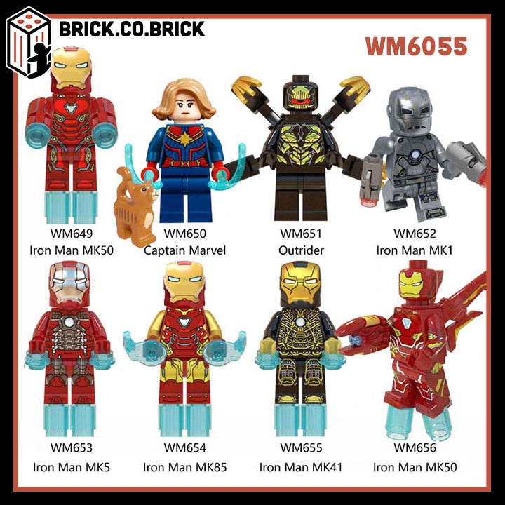 Siêu anh hùng Người Sắt Minifigure Captain Marvel Đồ chơi Lắp ráp Outrider Mô hình Iron Man MK1 MK50 WM6055