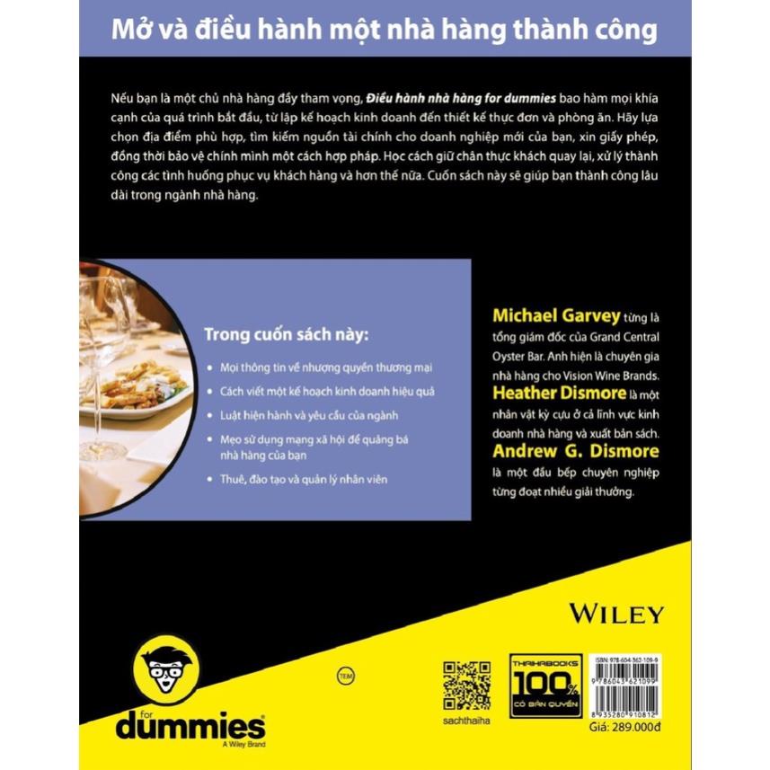 Sách - Điều Hành Nhà Hàng For Dummies - Thái Hà