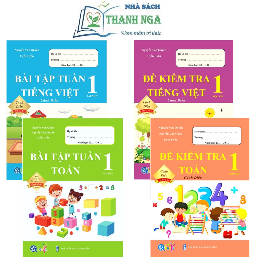 Sách - Combo Đề Kiểm Tra và Bài Tập Tuần lớp 1 - Toán và Tiếng Việt học kì 1 - Cánh diều (4 cuốn)