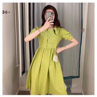 Đầm babydoll cổ sen nút bọc 2 màu xt