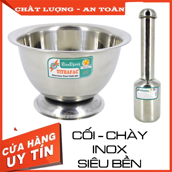 ⭕Giadụngchínhhãng⭕ Cối chày Inox 201 sáng bóng an toàn sạch sẽ dễ vệ sinh chống nấm mốc độc hại chính hãng Tithafac
