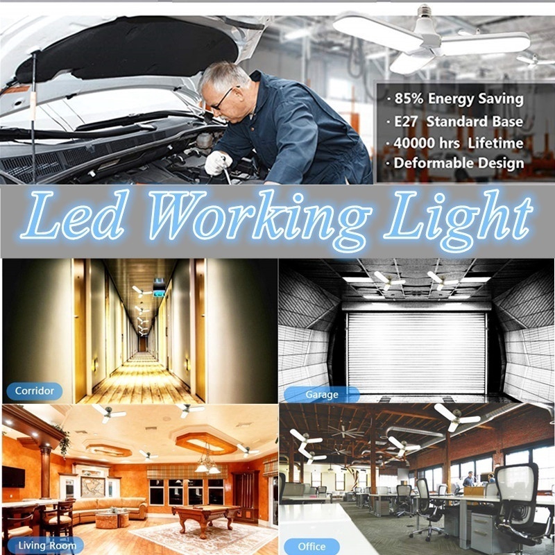 20W/45W Foldable E27 Led Garage Lights 2/3 Fan blades Garage Ceiling LED Shop Lights bulb for Garage Workplace Lighting