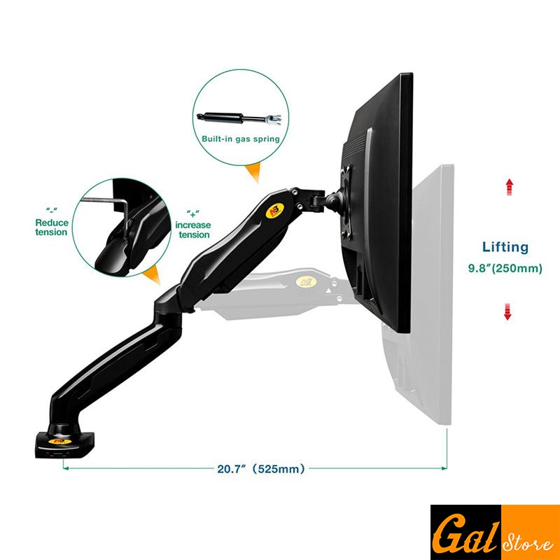 Arm màn hình - Tay nâng màn hình NB F80 17 - 30 inch Xoay 360 độ Tải trọng 9Kg Phiên bản 2021