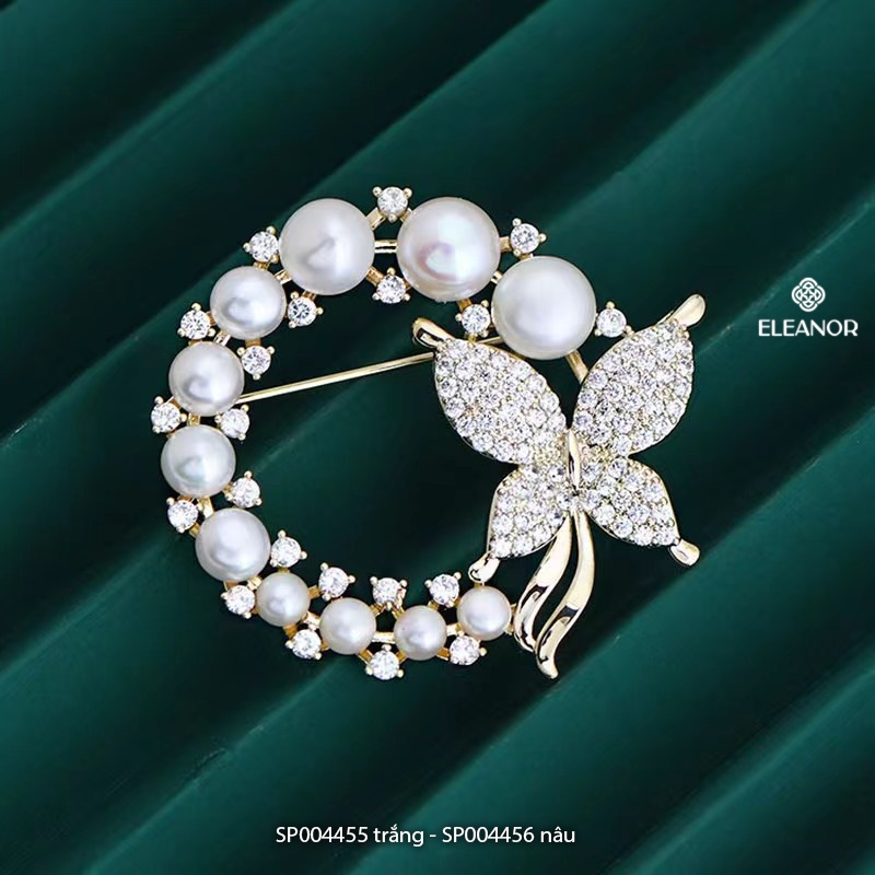 Ghim cài áo nam nữ Eleanor Accessories dáng tròn ngọc trai nhân tạo hình hồ điệp đính đá phụ kiện thời trang 4455