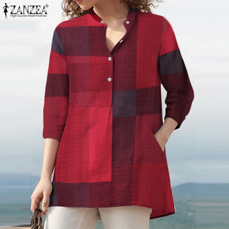 Áo Sơ Mi Nữ ZANZEA Tay Áo 3/4 Cổ Chữ V Form Rộng Thời Trang Hàn