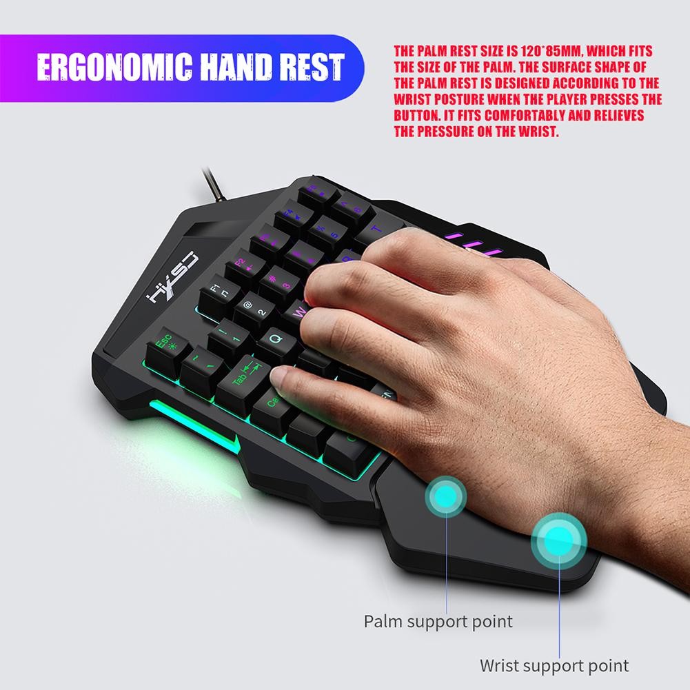 Bàn Phím Gaming Bán Cơ Một Tay LED RGB Có 35 Phím Hỗ Trợ Chơi Game HXSJ V100