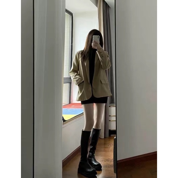 Boots da mềm cao cổ che bắp đế 6cm