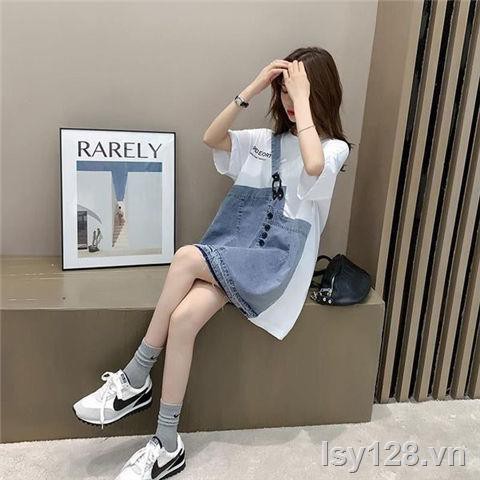 ♀✻✁Đầm bà bầu, mùa hè, thời trang đi chơi, bầu hè mới, áo denim khâu, váy suông