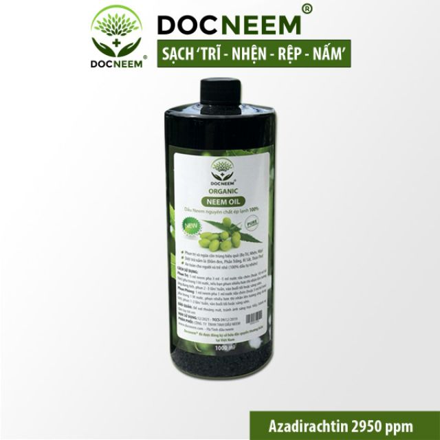 Dầu Neem Oil DOCNEEM nguyên chất phòng trị sâu bệnh hoa hồng, phong lan, cây cảnh, ép lạnh 1000ml