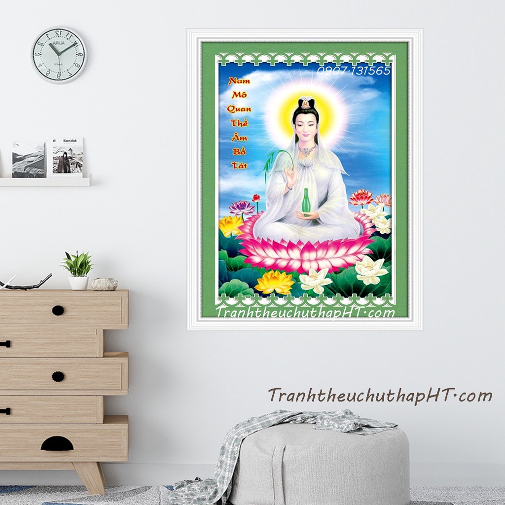Tranh thêu chữ thập Phật bà Quan Âm - Tự thêu