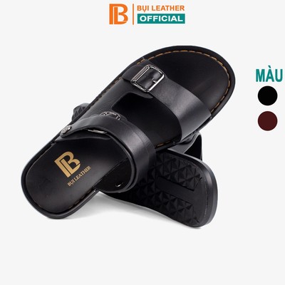 Dép nam quai ngang da bò Nappa cao cấp Bụi Leather E101, đế đúc nguyên khối khâu viền thủ công