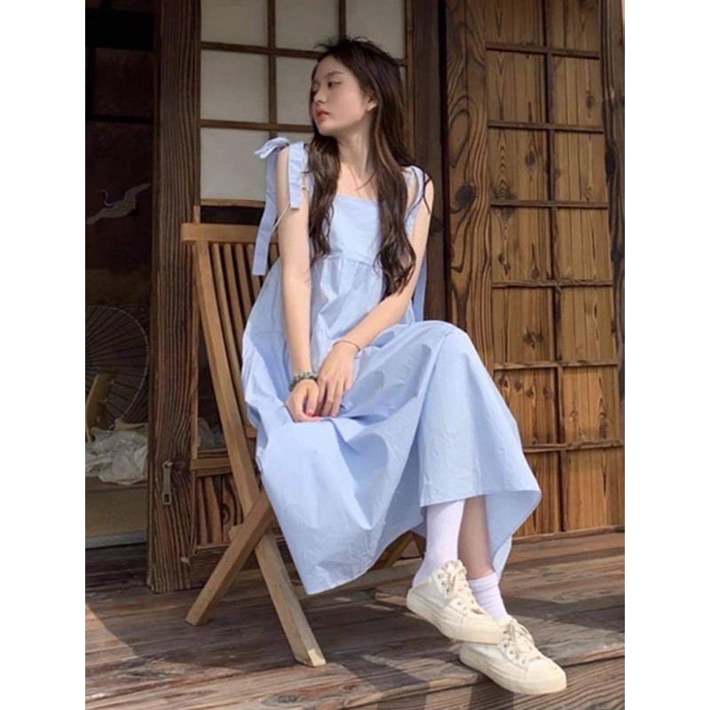 Đầm - Váy Hai Dây Babydoll Thô Thắt Nơ Ulzzang 4 Màu 1605
