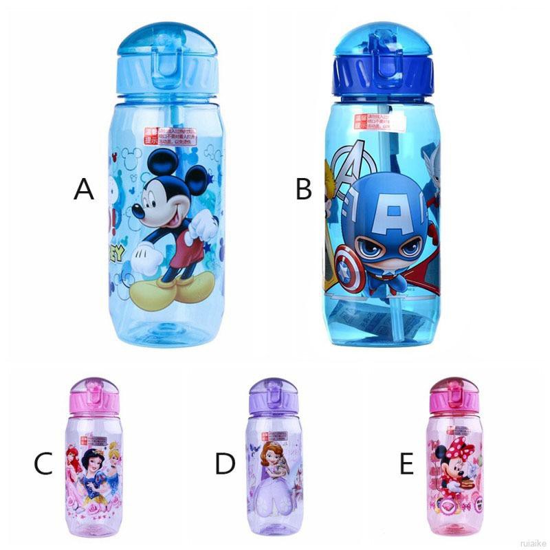 Bình đựng nước uống 450ml có ống hút họa tiết nhân vật Disney dành cho trẻ em tập uống nước khi đi học