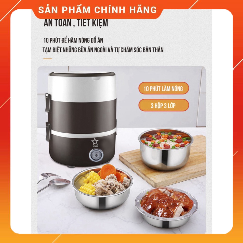 Hộp cơm Văn phòng cắm điện inox 3 tầng | Hâm nóng | Cà mèn đựng cơm | Cặp lồng AHM Mart