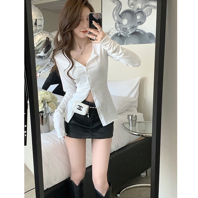 Cocory vn Áo Khoác cardigan Tay Dài Cổ Chữ V Màu Sắc Đơn Giản Cho Nữ