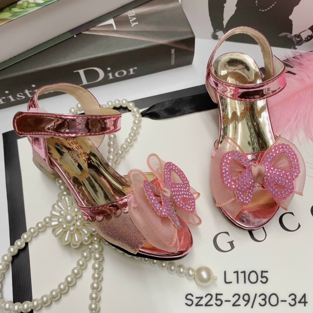 [Cực Chất] Sandal gót cao NƠ BƯỚM Kín Gót chân CHO BÉ GÁI SIZE 25-34