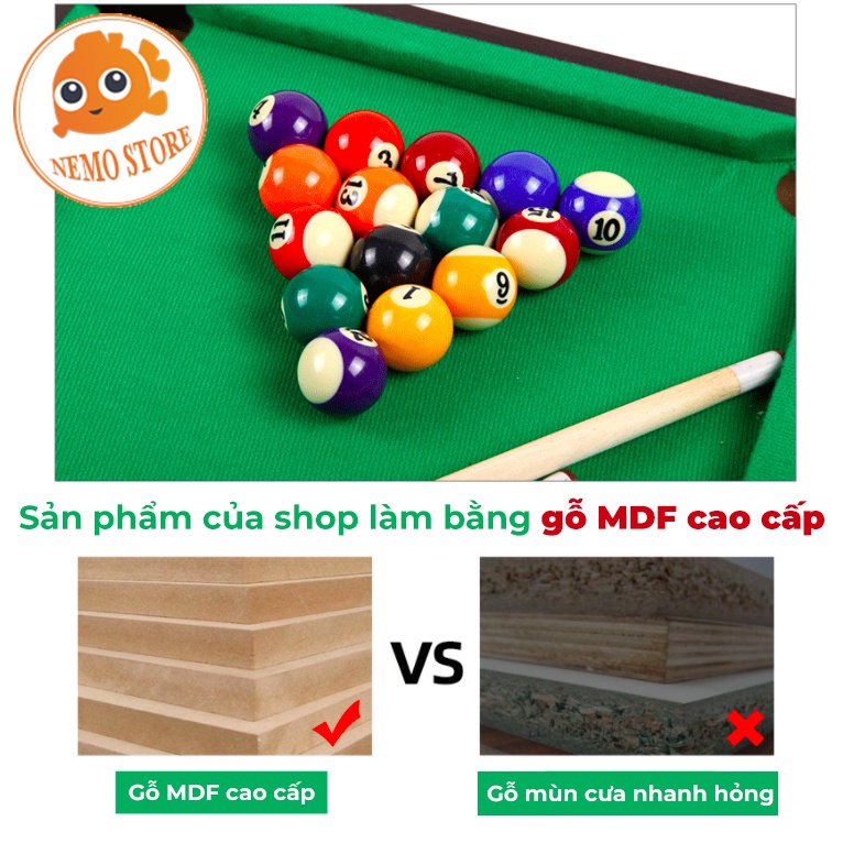 Bàn bi a mini cho người lớn và trẻ em cỡ lớn bằng gỗ lót nỉ cao cấp Nemo Store