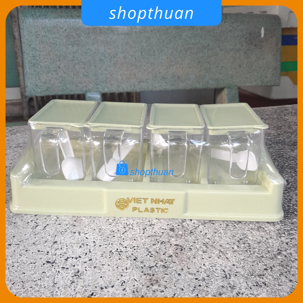 Lọ gia vị bộ 4 nhựa Việt Nhật Plastic có kèm muỗng 2939