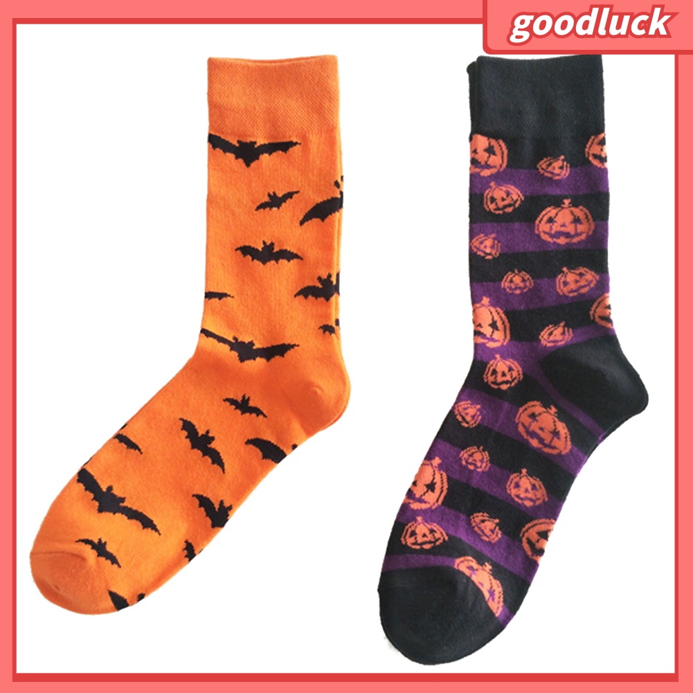 &lt; Golu &gt; Vớ Cotton Thoáng Khí In Hình Bí Ngô Dơi Bí Ngô Halloween Cho Nam