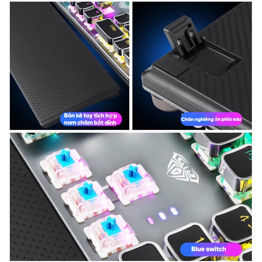 Bàn Phím Cơ Chơi Game FZ508 Pro Full Size 104 Phím Led RGB Nhiều Chế Độ Cực Đẹp  Kèm Kê Tay, Dùng Cho Máy Tính PC Ga