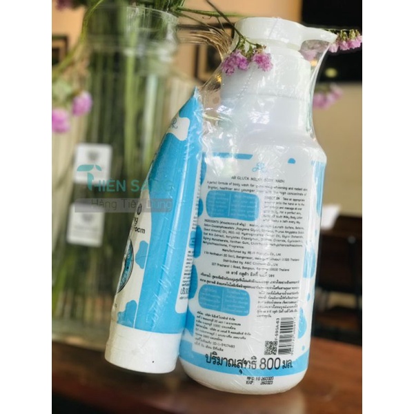 Sữa tắm bò Gluta milky Aron 800ml tặng kèm sữa rửa mặt 200ml