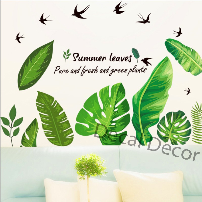 Decal Trang Trí Dán Tường Mẫu Lá Cây Xanh Và Chim Én 60x90cm - Decal Decor Phòng Ngủ, Phòng Khách, Văn Phòng Làm Việc