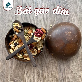 Combo bát/chén gáo dừa bến tre cao cấp + muỗng dừa loại 1