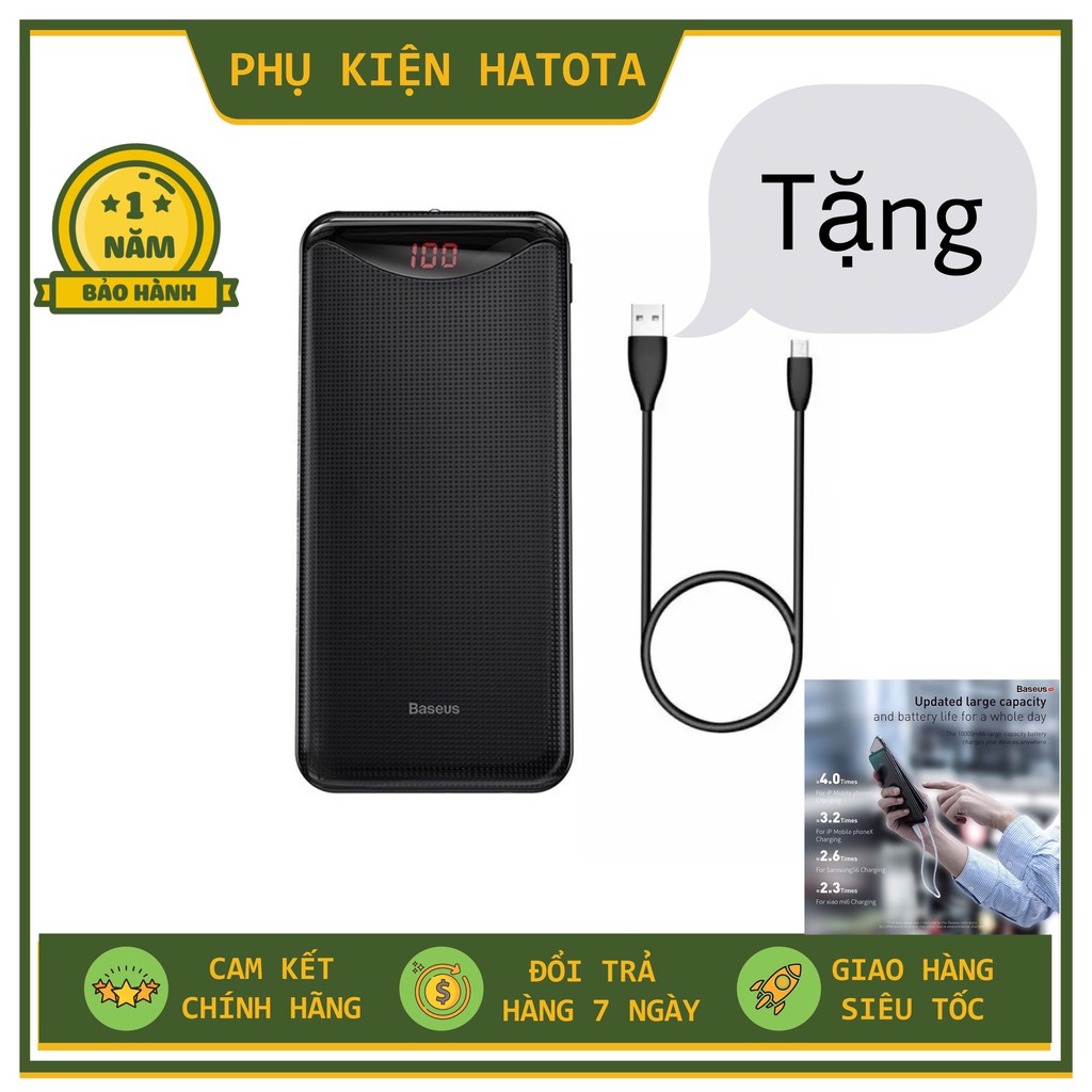 [BH CHÍNH HÃNG 12T ] Pin dự phòng nhỏ gọn Baseus 10000mAh dùng cho iPhone/Samsung/Oppo/ Xiaomi