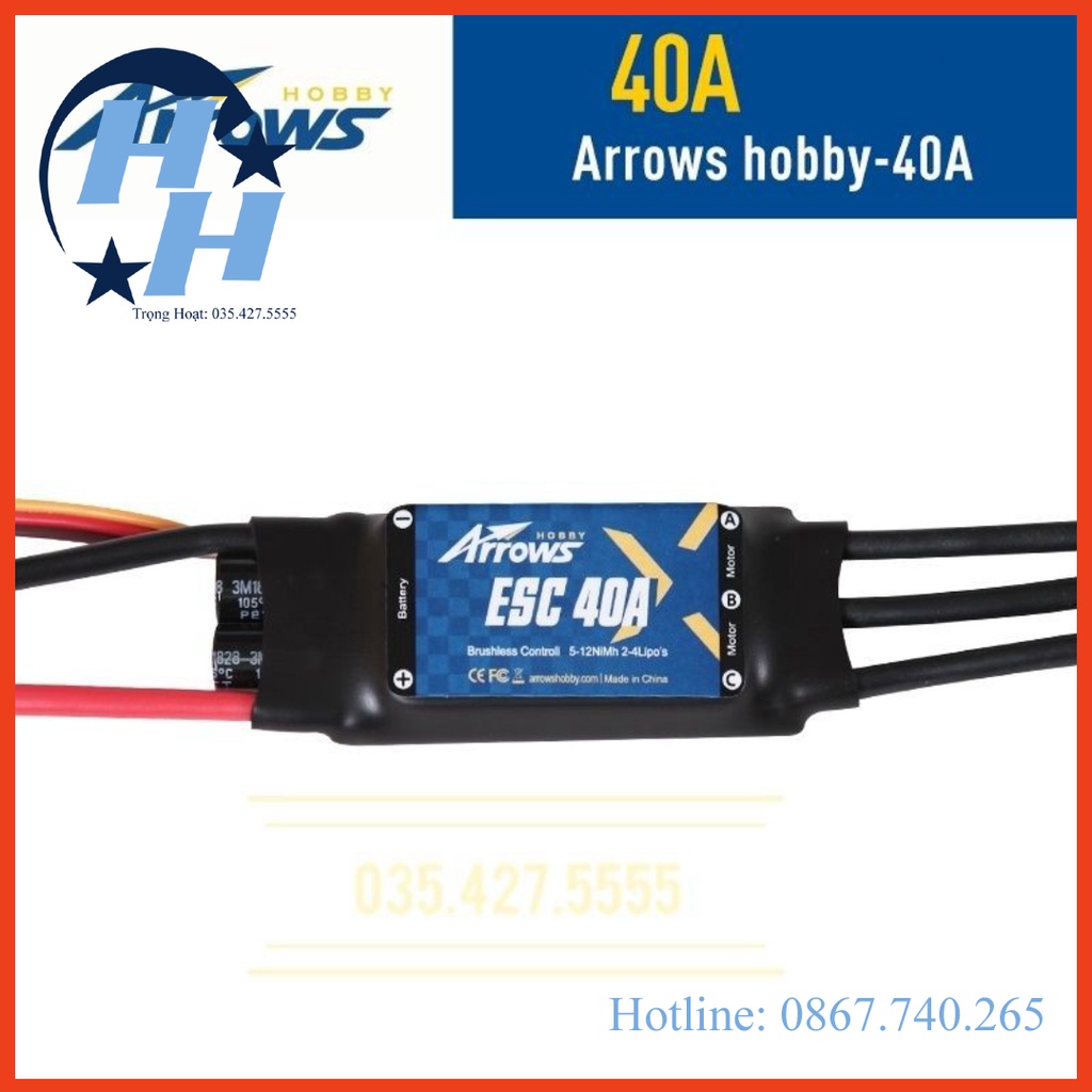 ESC Không Chổi Than Arrows hobby 40A 2s- 4s XT60.