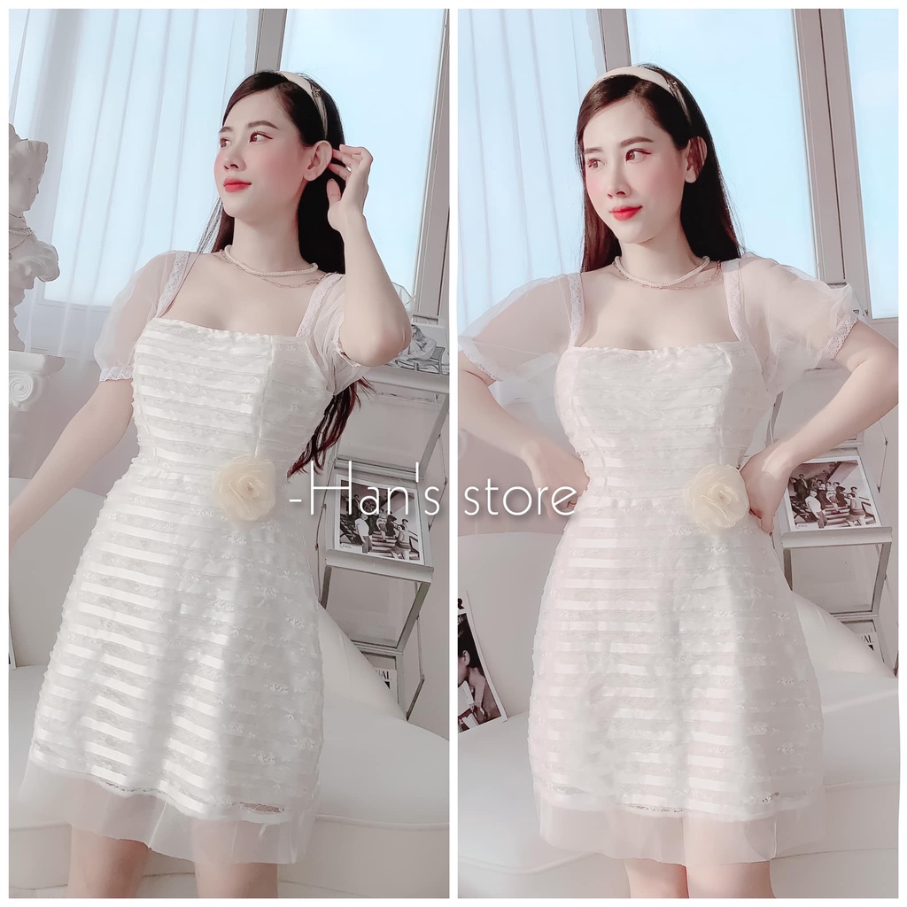 ĐẦM REN NỔI HOA EO - MÀU TRẮNG / ĐEN (ẢNH THẬT)