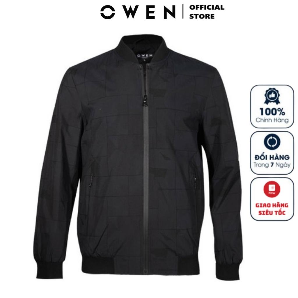 Áo Khoác Bomber Nam Owen JK220718 Jacket Dáng suông Bo Cổ Tay Và Gấu Màu Đen Họa Tiết Chìm Vải Polyester Cao Cấp