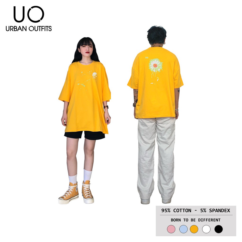 Áo Thun Tay Lỡ Nữ Nam Form Rộng URBAN OUTFITS In Hoa Cúc Xanh ATO14 Cotton 4 Chiều Local Brand