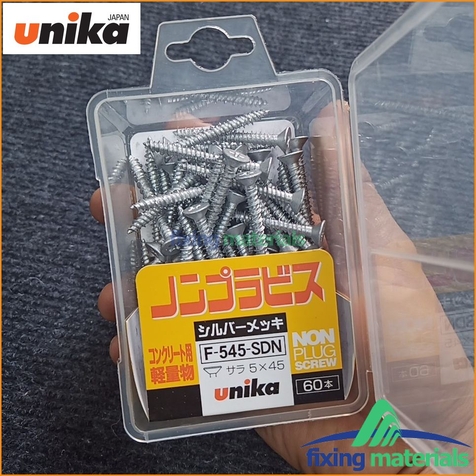 Combo hộp vít bê tông Unika 5ly đầu bằng + 1 mũi khoan (Vít mã F, không cần tắc kê nhựa)
