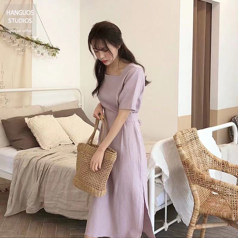 Đầm Dài Màu Tím Plus Size Phong Cách Retro Hàn Quốc