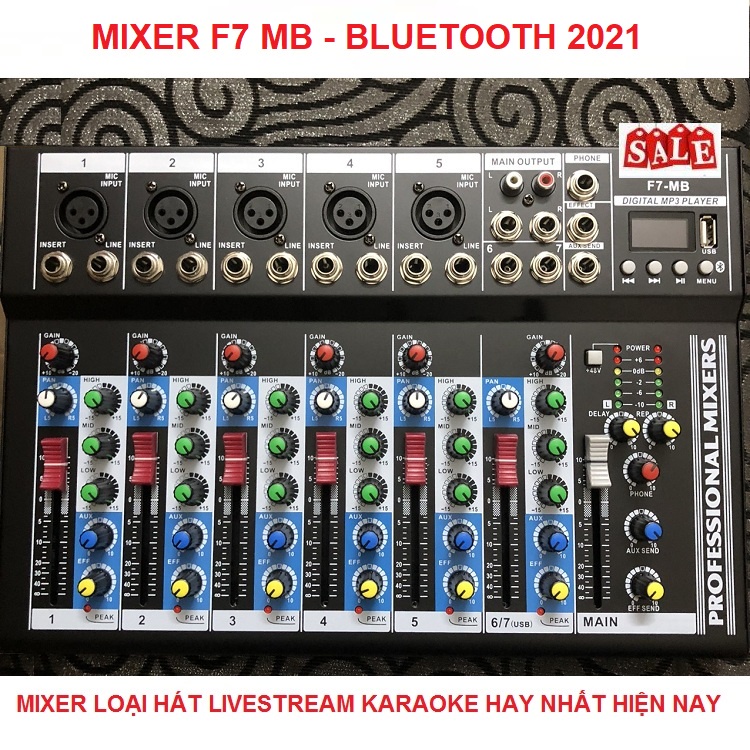 Mixer F7- MB, Tặng Jack 6 Ly ra 3.5 - Siêu Phẩm Chuyên Hát Karaoke Livestream - Có Bluetooth