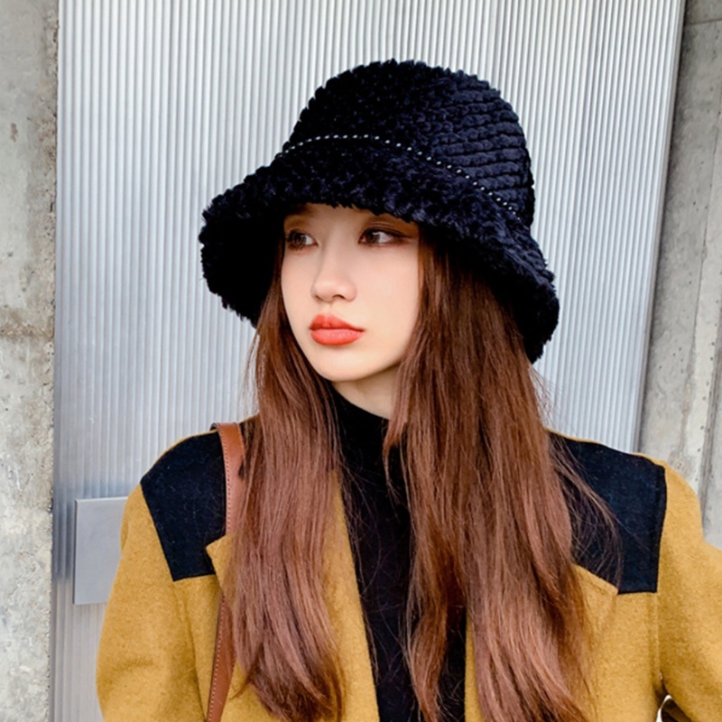 Mũ Tai Bèo Phối Lông Đính Hạt Ngọc Trai Đơn Giản Sáng Tạo Dễ Phối Đồ Hàng Ngày