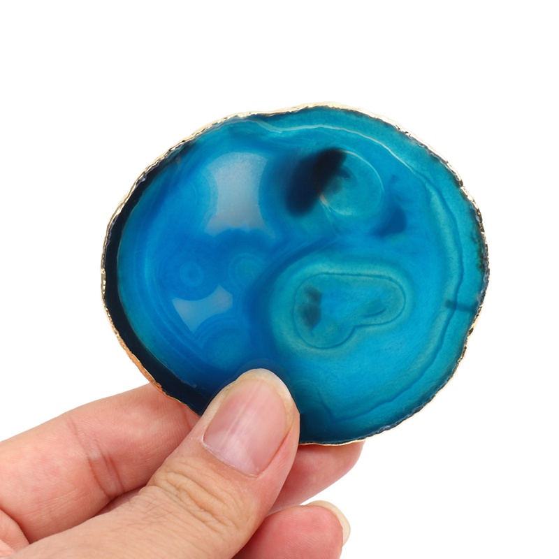 Set 2 Đế Lót Ly Đá Mã Não Xanh Viền Vàng Dùng Trang Trí Nhà