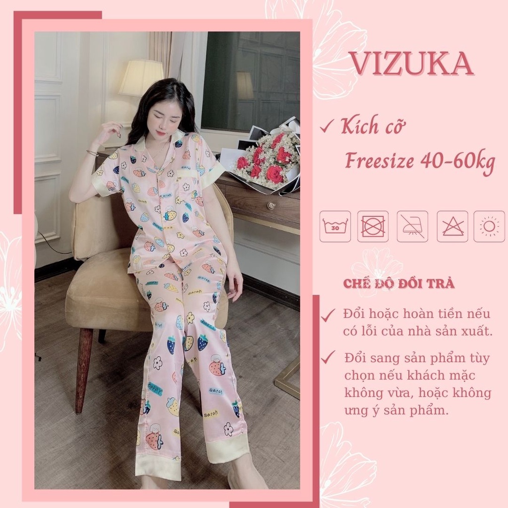 [Mã 44FASHIONSALE1 giảm 10K đơn 50K] Đồ bộ pijama nữ lụa tay ngắn quần dài mặc nhà dễ thương VIZUKA