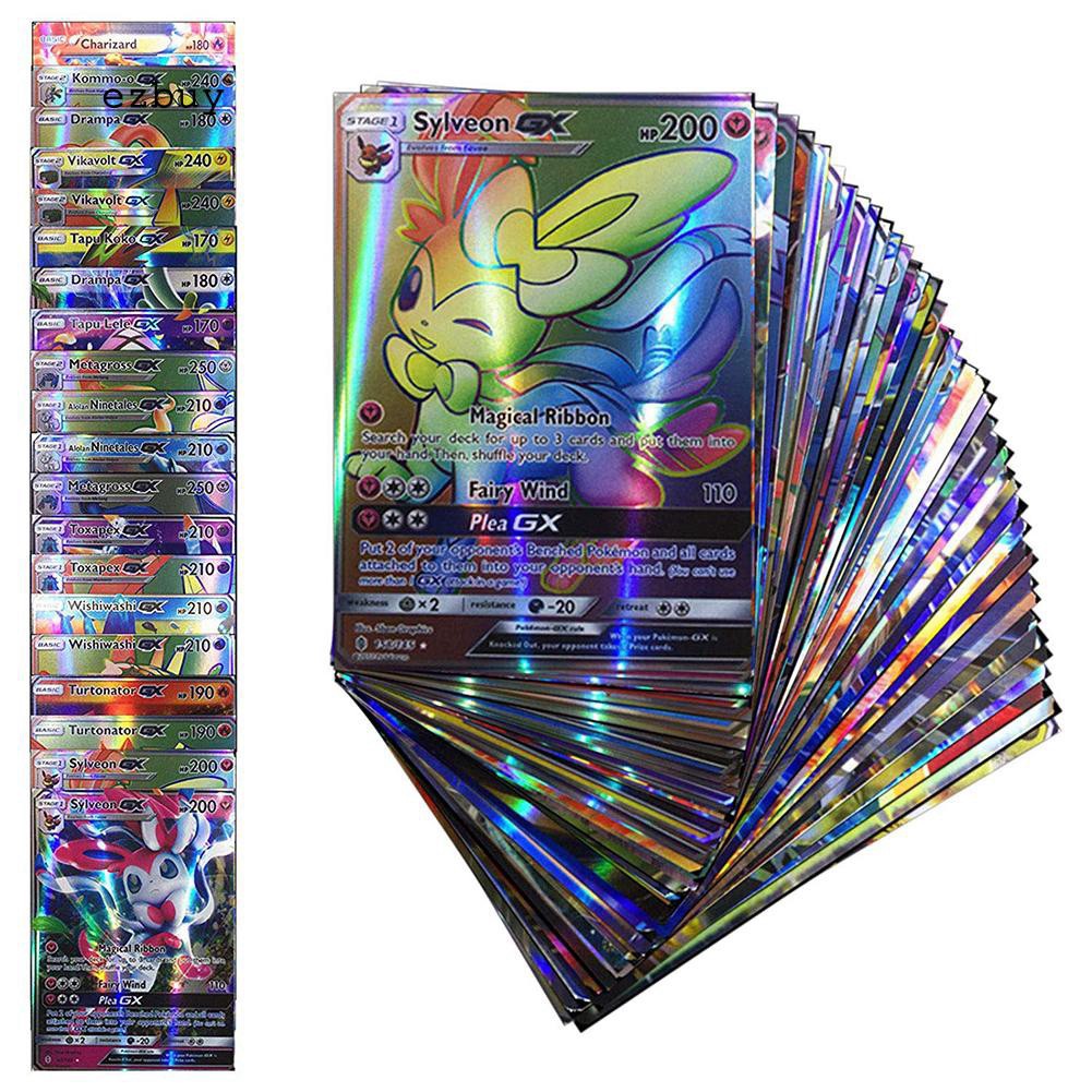 Bộ 100 thẻ bài Pokemon gồm 80 thẻ EX và 20 thẻ GX in hình các lá bài huyền thoại hiếm