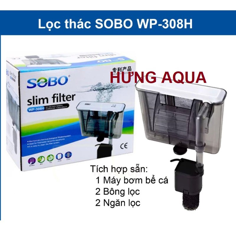 Lọc thác bể cá - máy lọc thác treo dạng mỏng - lọc treo hồ cá mỏng đẹp SOBO WP 308H 408H 508H  (hàng cty)