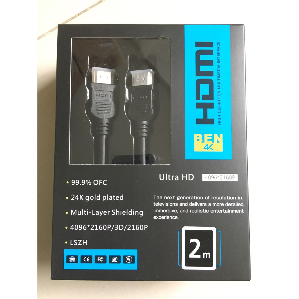 [GIAO NHANH 1H] Dây HDMI Ben4K PVC 2M chuẩn 2.0 hỗ trợ Full3D 4K jack mạ vàng
