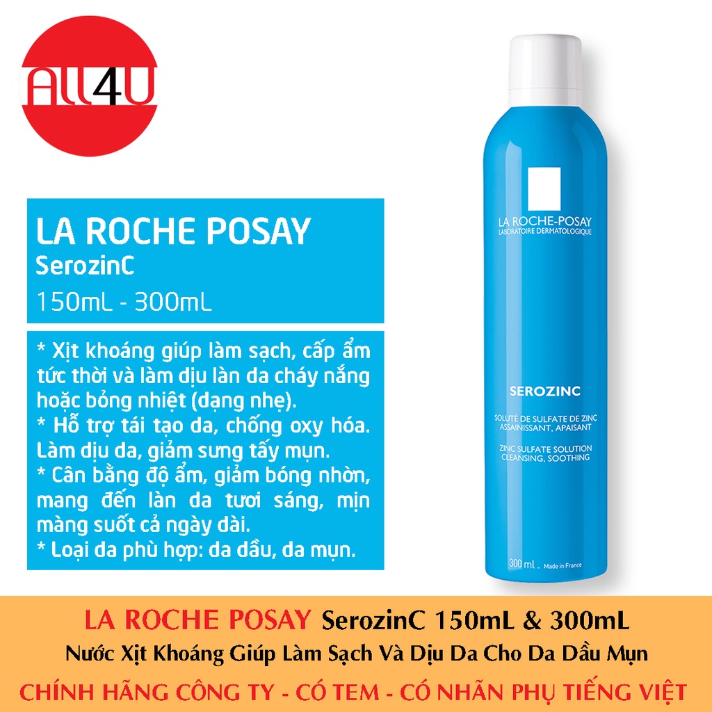 [CHÍNH HÃNG CÓ TEM] LA ROCHE POSAY Serozinc 150mL & 300mL - Nước Xịt Khoáng Giúp Làm Sạch Và Dịu Da Cho Da Dầu Mụn.