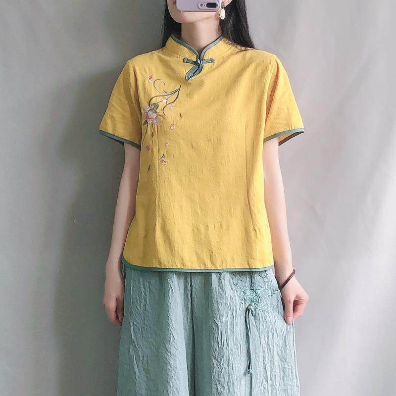 Áo Sơ Mi Cotton Lanh Cổ Đứng Cài Nút Phong Cách Retro Trung Hoa 2022