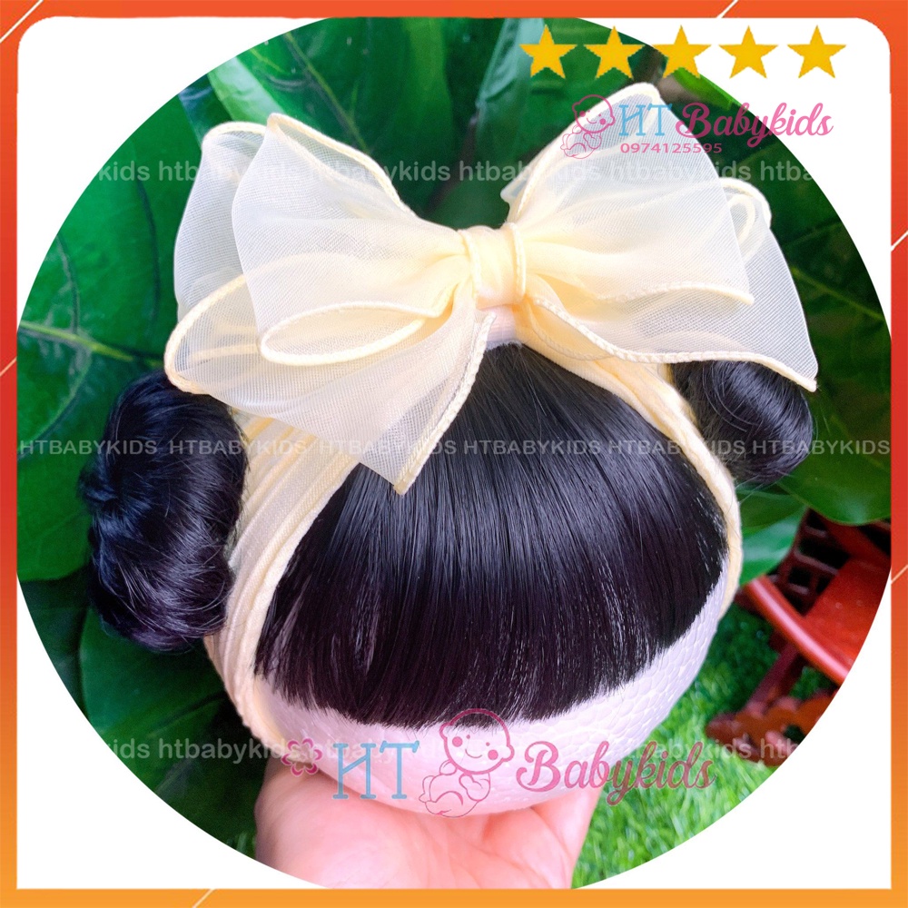 Turban băng đô tóc giả tiểu thư cho bé gái sơ sinh cho bé gái