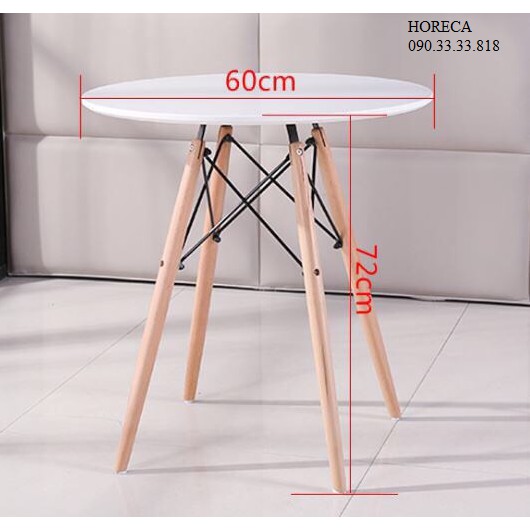 BÀN TRÒN NHẬP KHẨU EAMES MẶT GỖ 60CM, CHÂN GỖ BEECH CAO 72CM